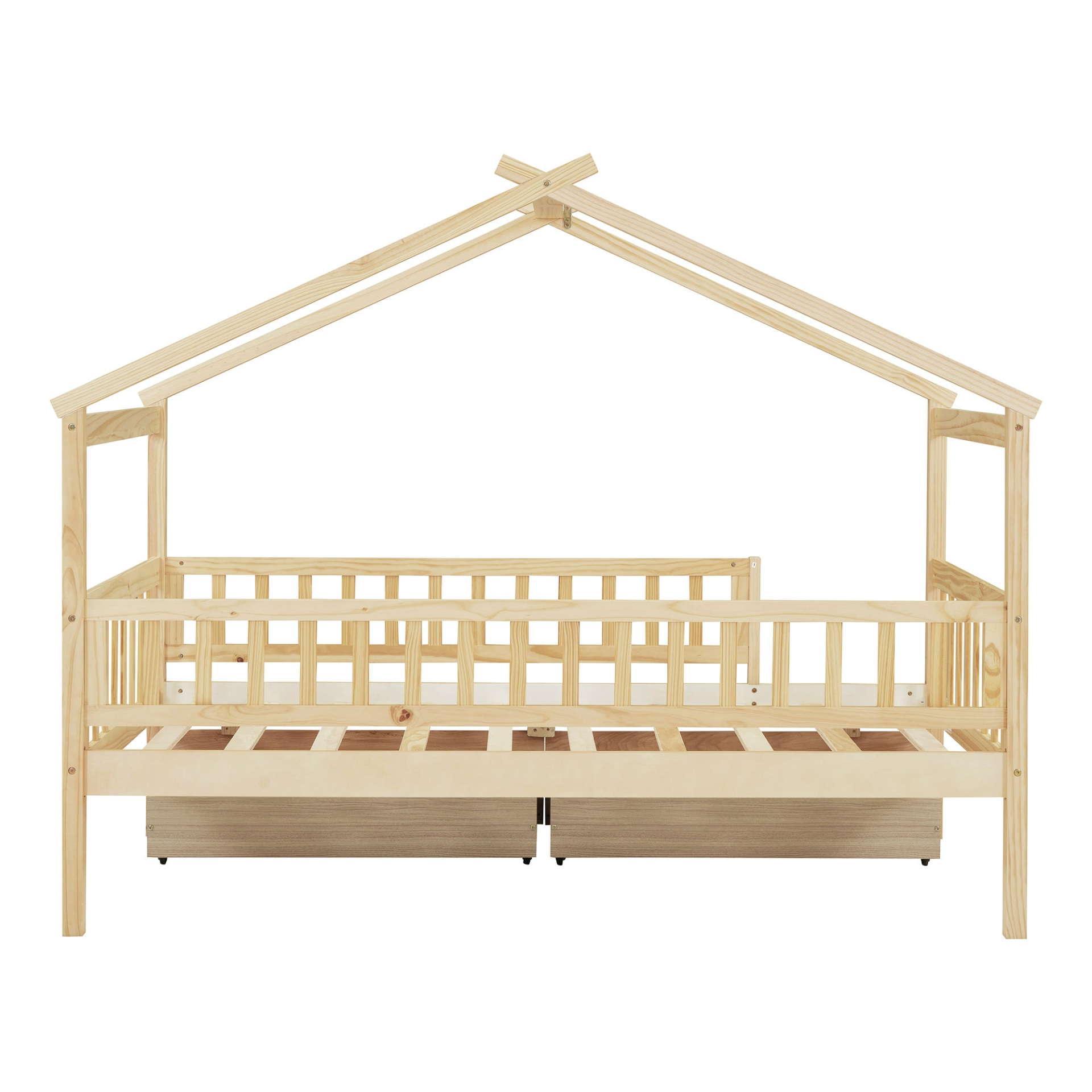 Twin size wood house bed frame by Start2Finish with two storage drawers, ideal for bedroom or guest room decor.