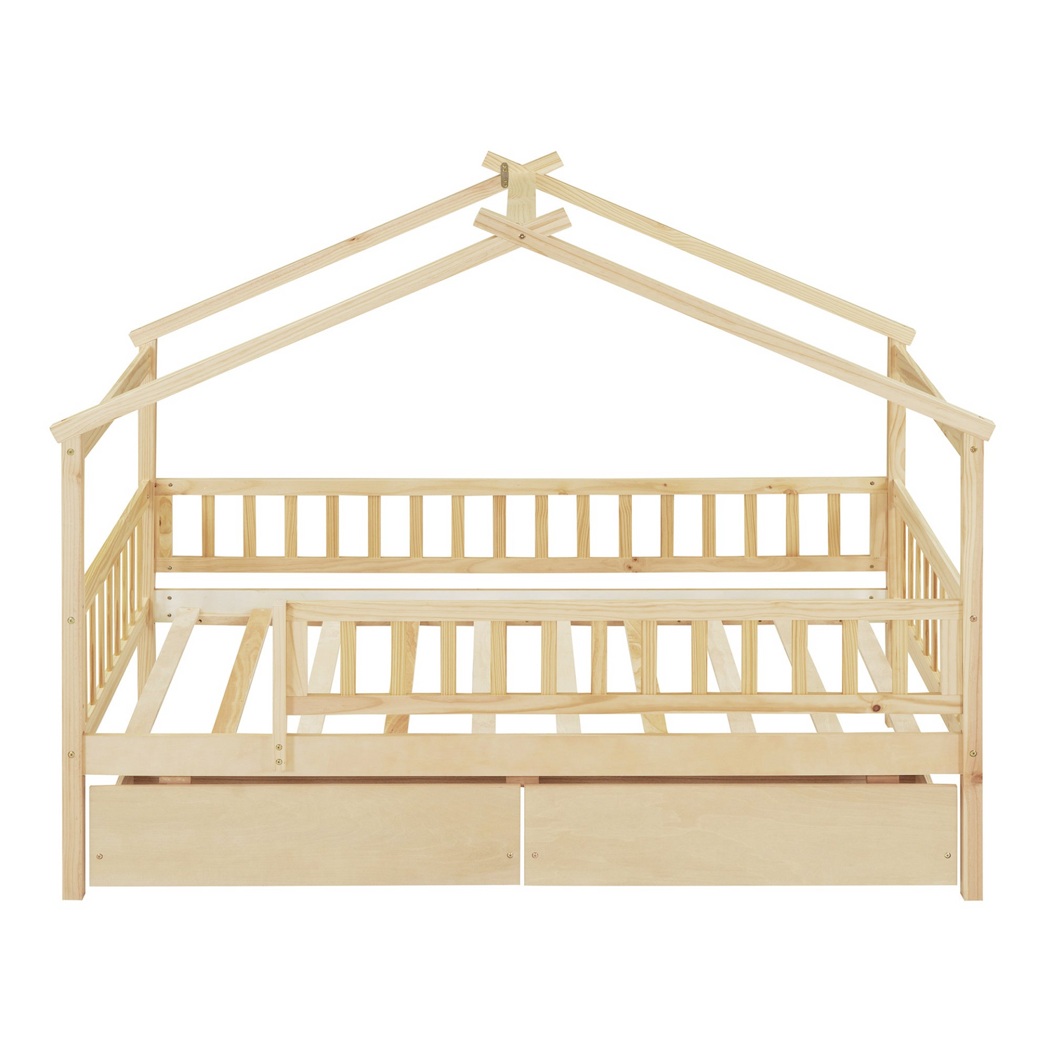 Twin size wooden house bed frame by Start2Finish with two storage drawers, ideal for bedroom or guest room.
