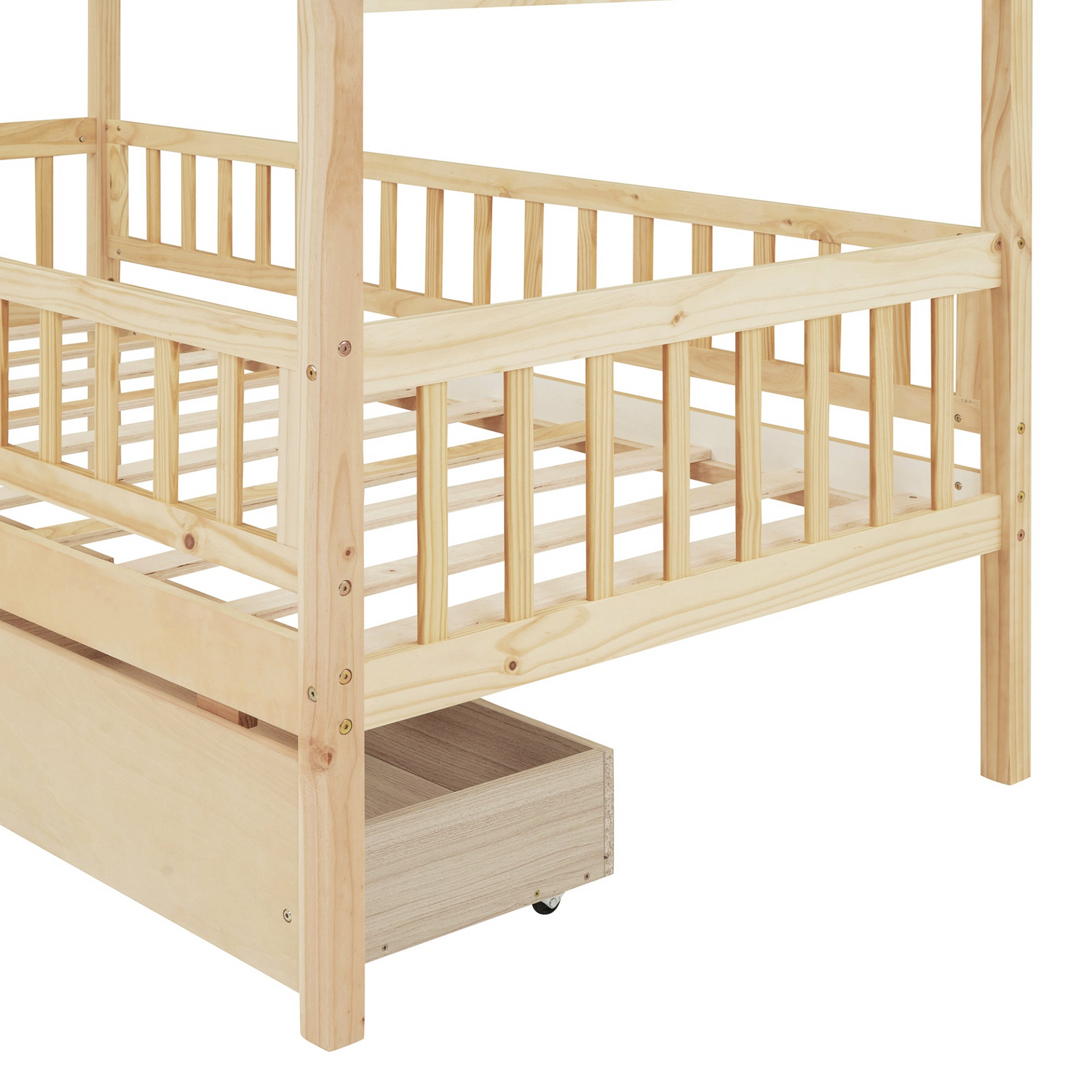 Twin-size wood house bed frame with two storage drawers, ideal for bedroom or guest room by Start2Finish