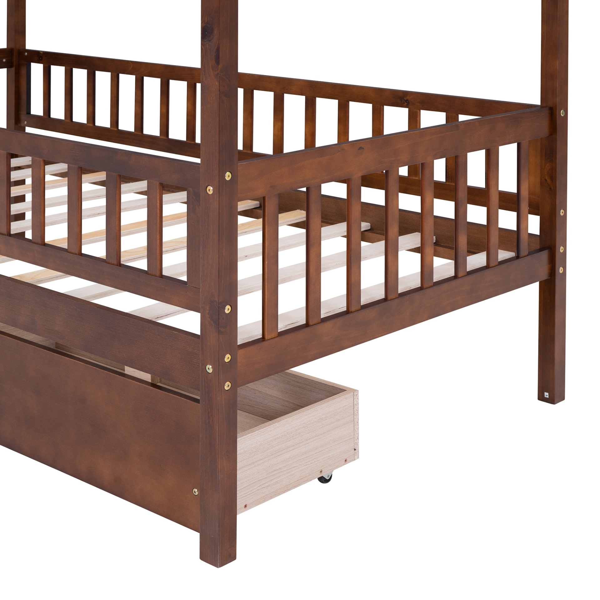 Twin size wood house bed frame by Start2Finish with two storage drawers, ideal for bedroom or guest room decor.