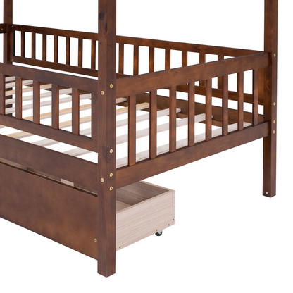 Twin size wood house bed frame by Start2Finish with two storage drawers, ideal for bedroom or guest room decor.