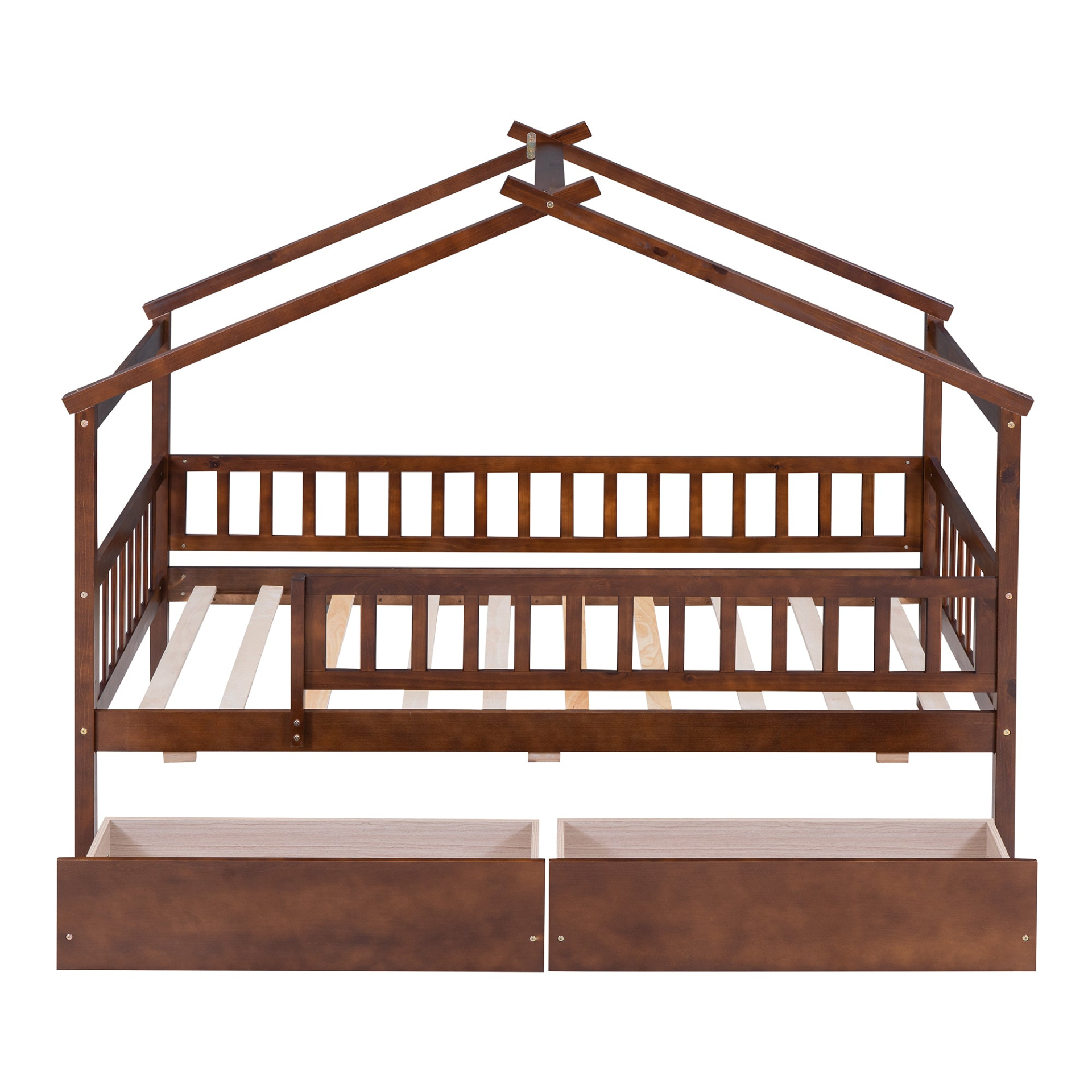 Twin size wood house bed frame by Start2Finish with two storage drawers, ideal for bedroom or guest room decor.