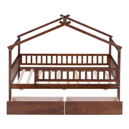 Twin size wood house bed frame by Start2Finish with two storage drawers, ideal for bedroom or guest room decor.
