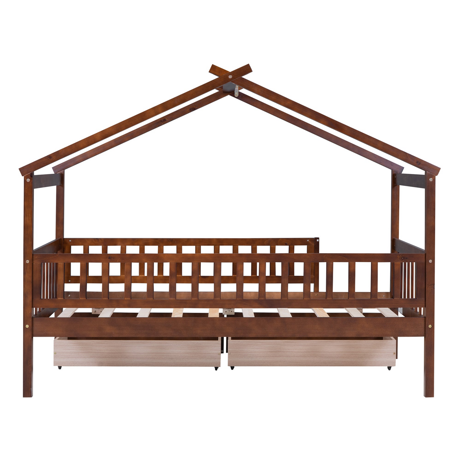 Wood twin house bed frame with two storage drawers, ideal for bedroom or guest room, by Start2Finish