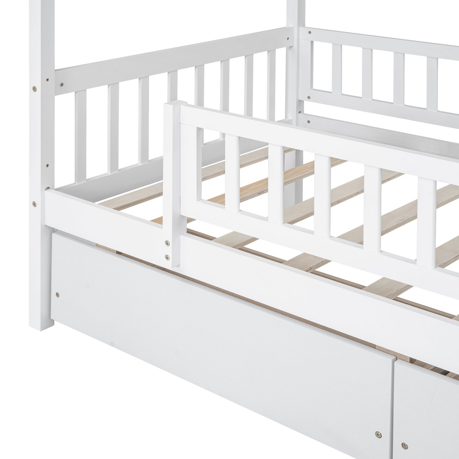 Twin size house bed frame by Start2Finish, wooden design with two storage drawers, ideal for bedroom or guest room.