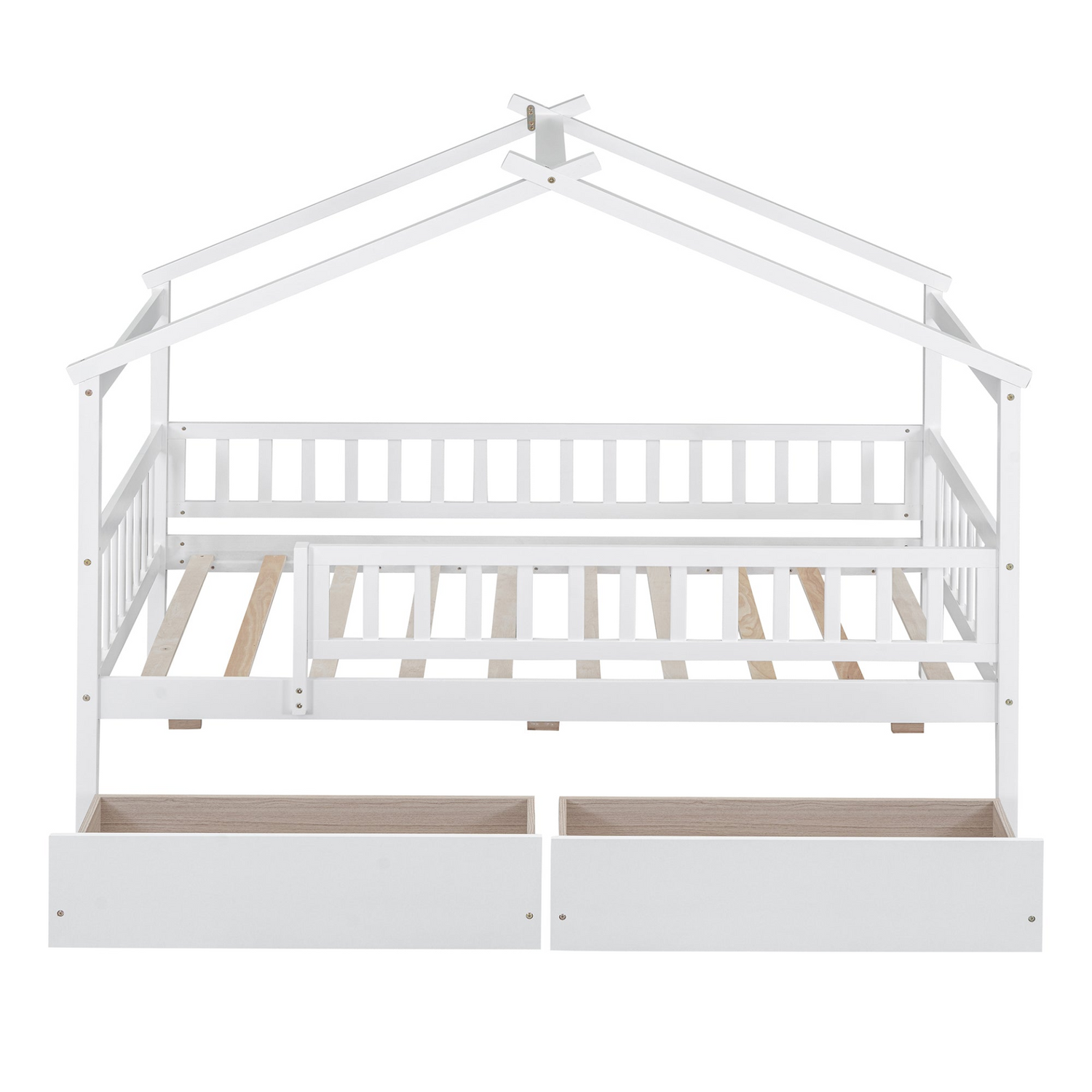 Twin size wood house bed frame with two storage drawers, ideal for bedroom or guest room, by Start2Finish