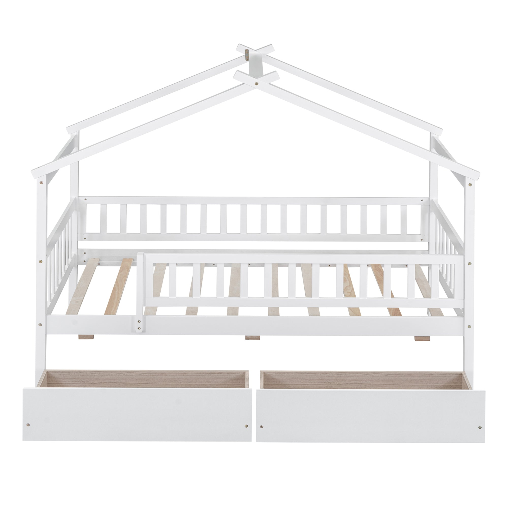 Twin size wood house bed frame with two storage drawers, ideal for bedroom or guest room, by Start2Finish
