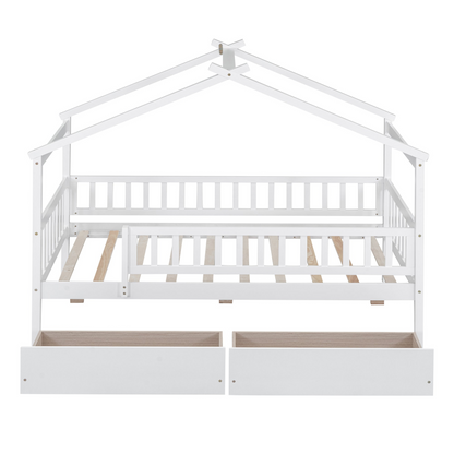 Twin size wood house bed frame with two storage drawers, ideal for bedroom or guest room, by Start2Finish