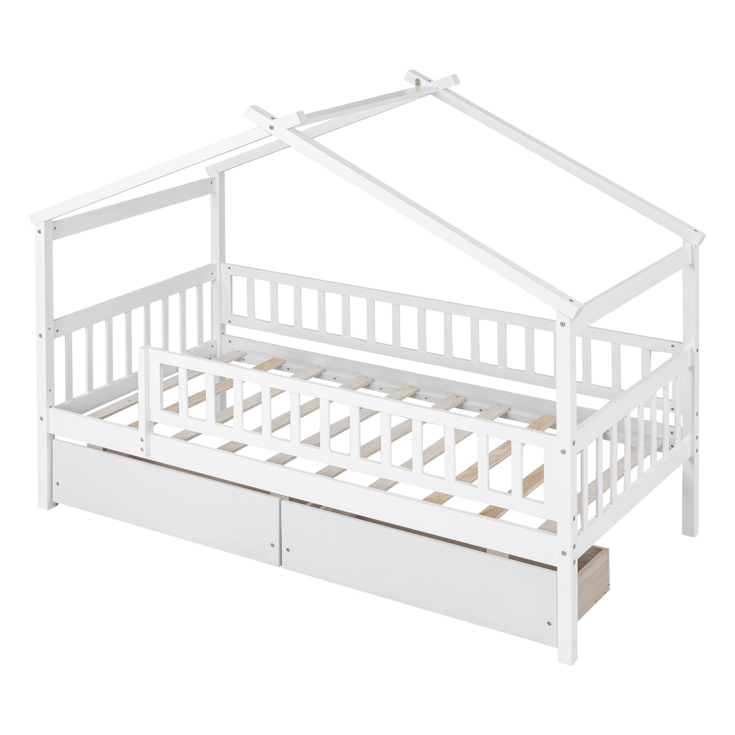 Twin size wood house bed frame with two storage drawers, ideal for bedroom or guest room by Start2Finish