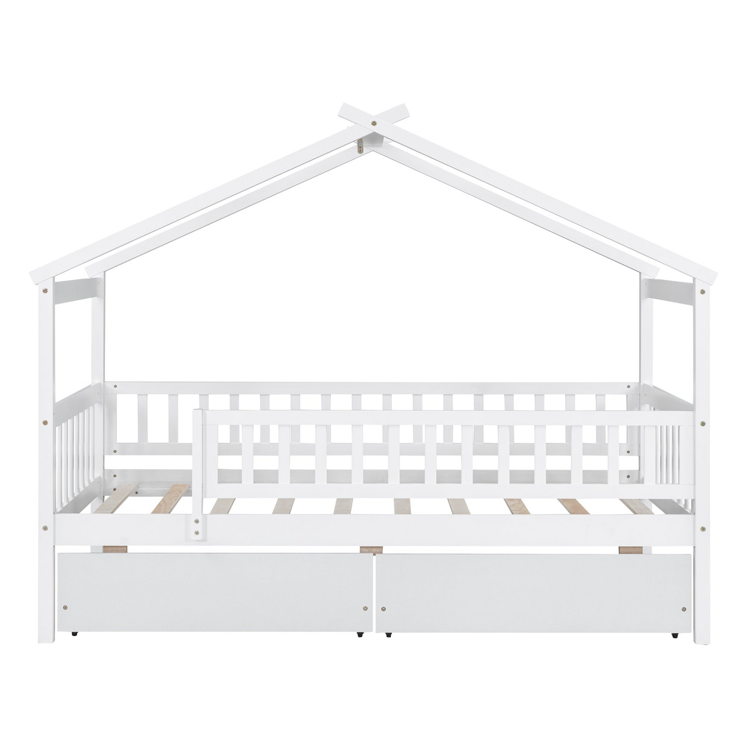 Twin size house bed frame by Start2Finish with wood finish and two storage drawers, ideal for bedroom or guest room decor.