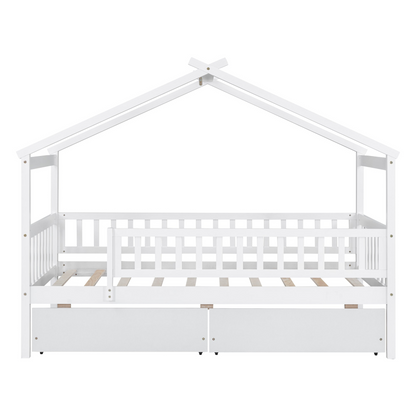 Twin size house bed frame by Start2Finish with wood finish and two storage drawers, ideal for bedroom or guest room decor.