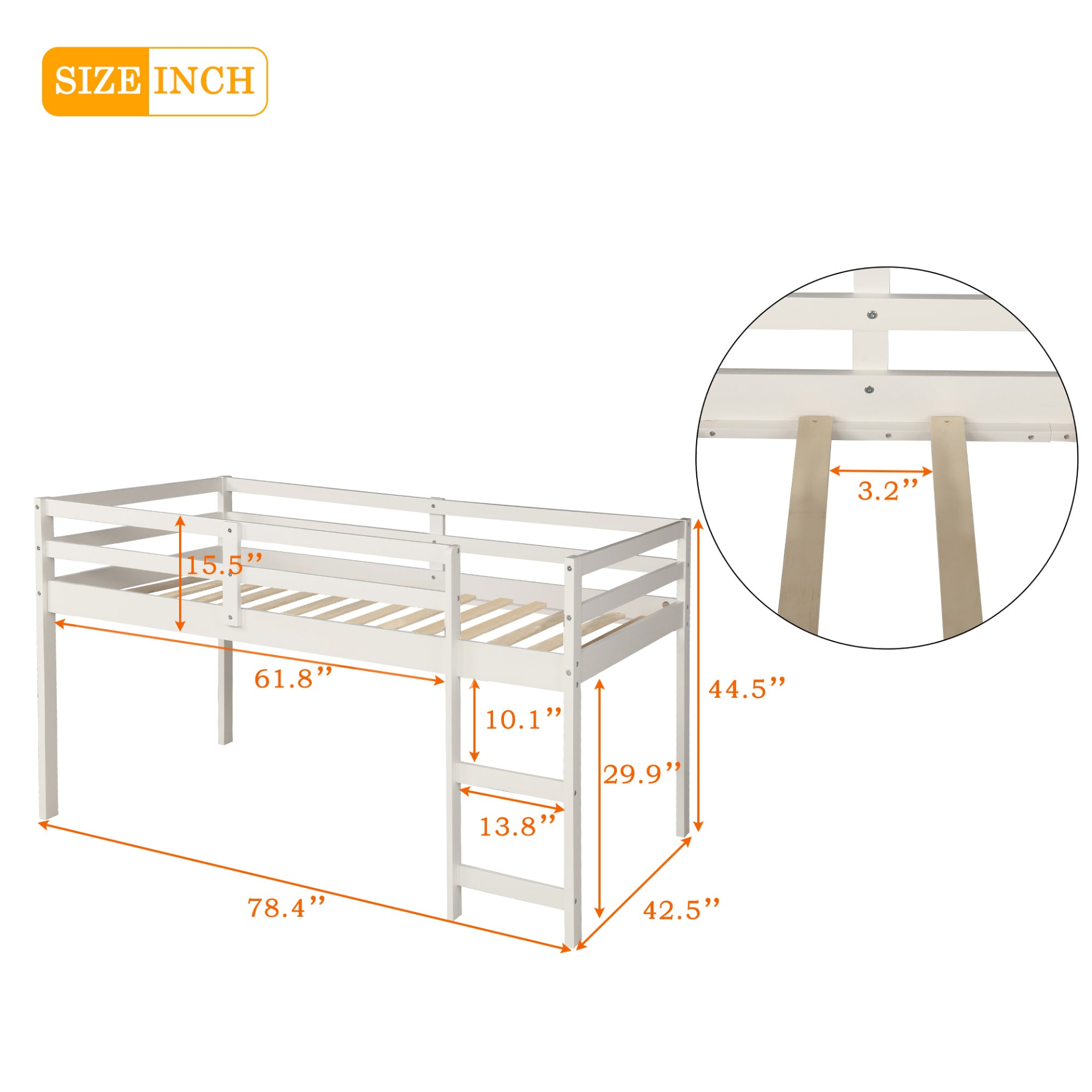 Twin size solid wood low loft bed by Start2Finish with built-in cabinets and rolling desk for bedroom or study space.