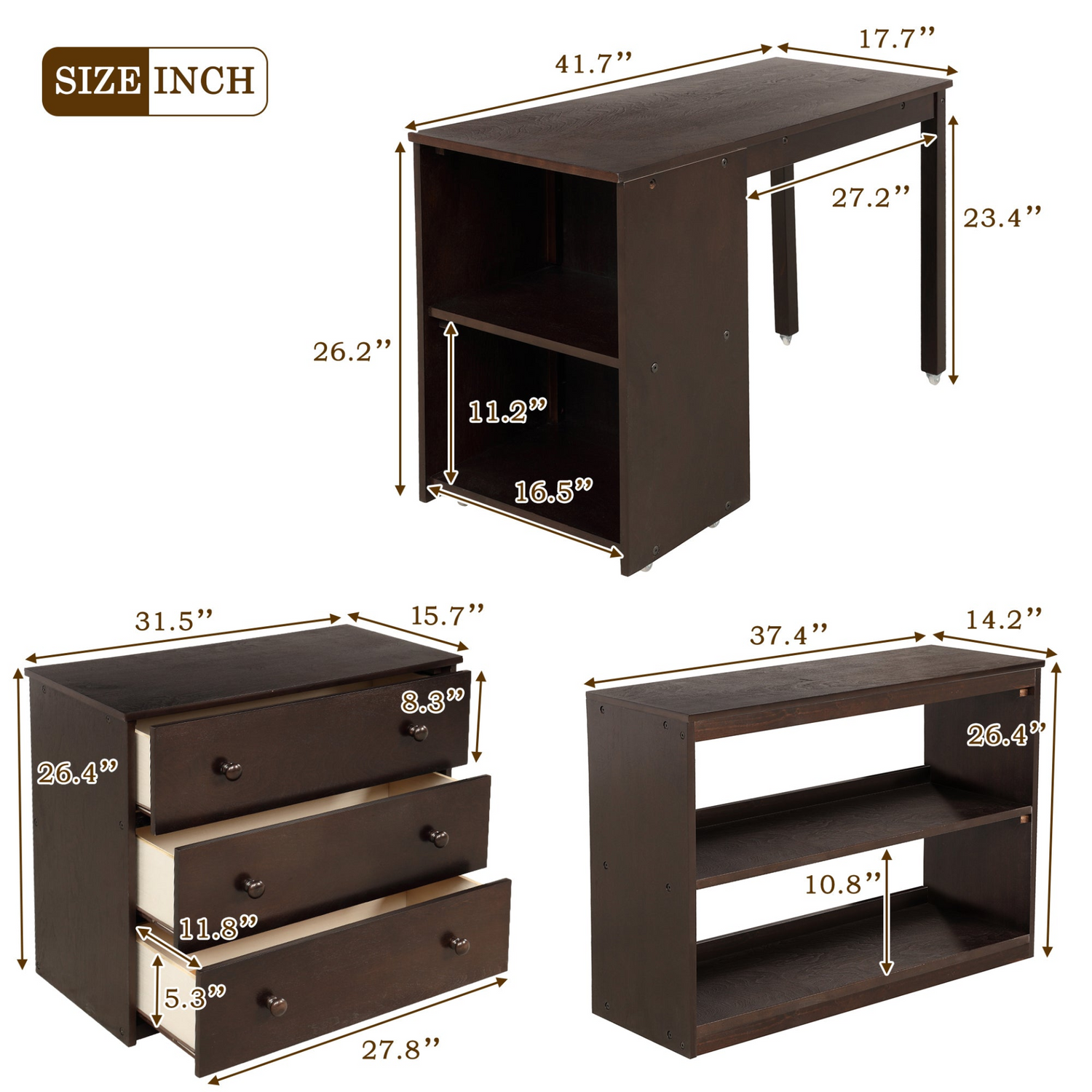 Twin size solid wood low loft bed with built-in cabinets and rolling desk, ideal for bedroom or study space by Start2Finish