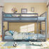 Twin over twin bunk bed by Start2Finish with plywood construction, ladder, and guardrails in a shared or guest bedroom setting.