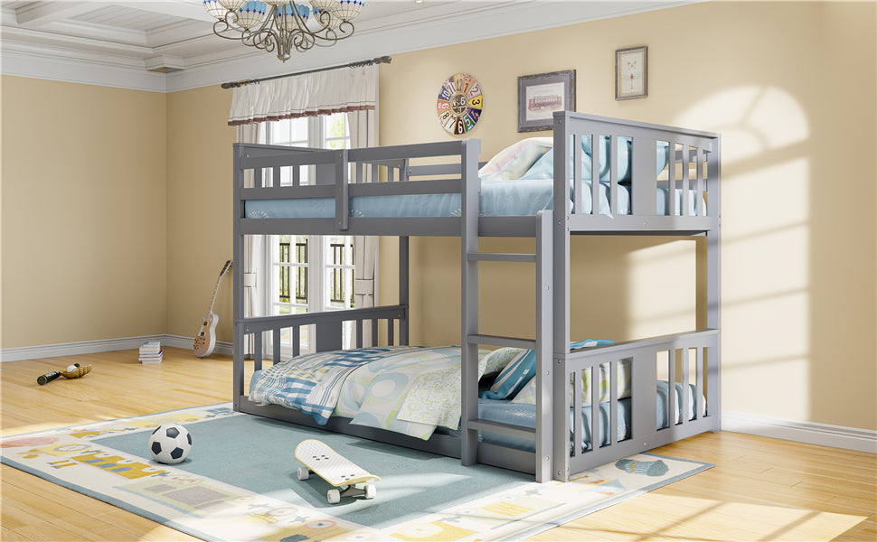Twin over twin plywood bunk bed with ladder and guardrails, ideal for shared or guest bedrooms by Start2Finish furniture.