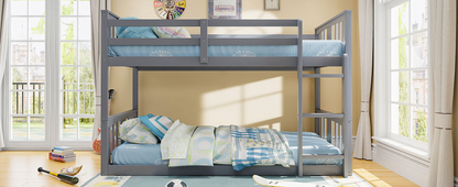 Twin over twin bunk bed by Start2Finish with plywood frame, ladder, and guardrails for shared or guest bedrooms.