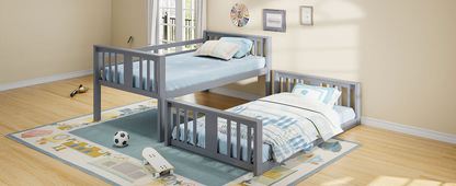 Twin over twin bunk bed by Start2Finish made of plywood with ladder and guardrails, ideal for shared or guest bedrooms.