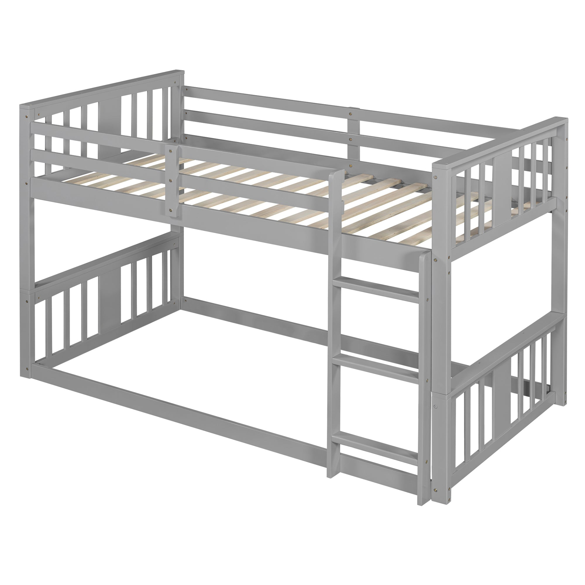 Twin over twin bunk bed by Start2Finish with plywood construction, ladder, and guardrails, suited for shared or guest bedrooms.