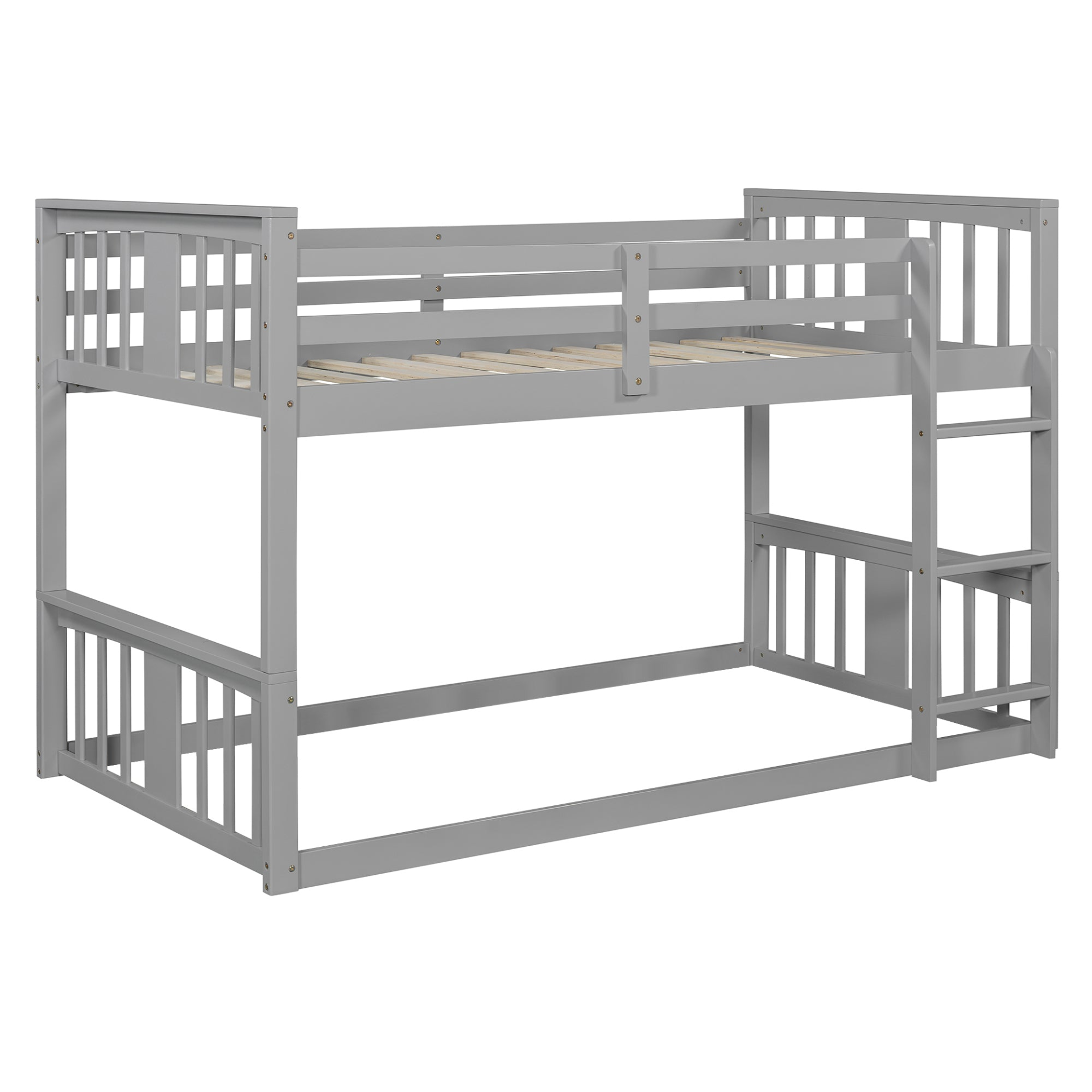 Twin over twin plywood bunk bed with ladder and guardrails, ideal for shared bedrooms or guest rooms by Start2Finish.