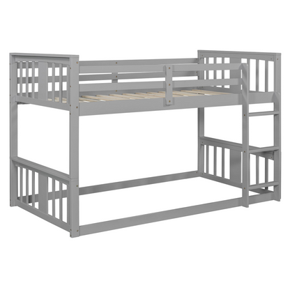 Twin over twin plywood bunk bed with ladder and guardrails, ideal for shared bedrooms or guest rooms by Start2Finish.