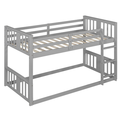 Twin over twin bunk bed by Start2Finish with plywood frame, ladder, and guardrails, ideal for shared or guest bedrooms.