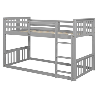 Start2Finish twin over twin bunk bed made of plywood with ladder and guardrails, ideal for shared or guest bedrooms.