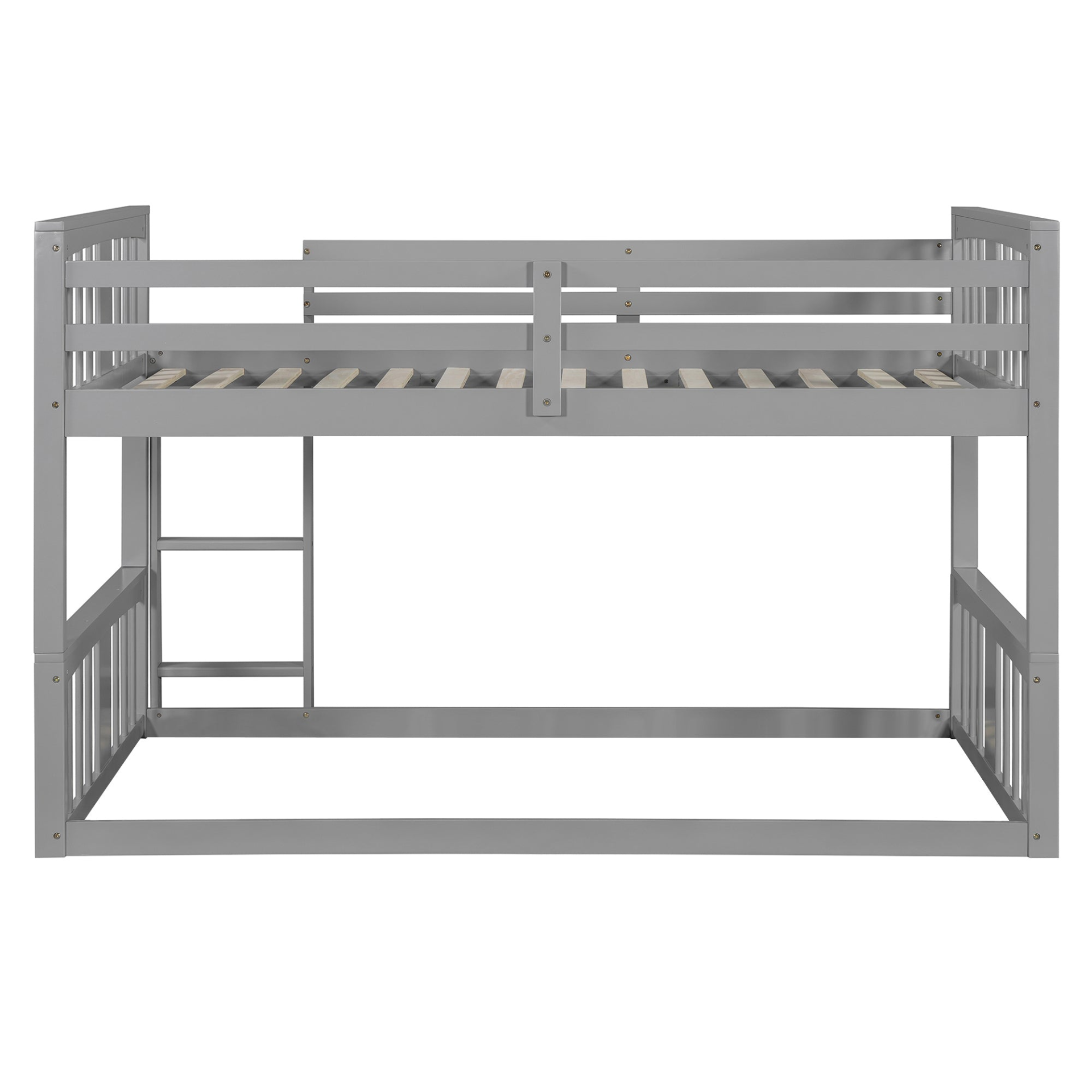 Twin over twin plywood bunk bed with ladder and guardrails, ideal for shared bedrooms or guest rooms, by Start2Finish.
