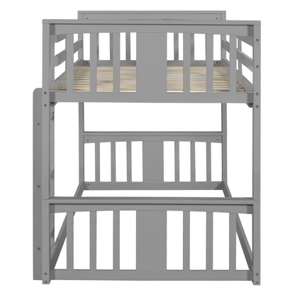 Twin over twin bunk bed by Start2Finish, plywood frame with ladder and guardrails, ideal for shared bedrooms or guest rooms.