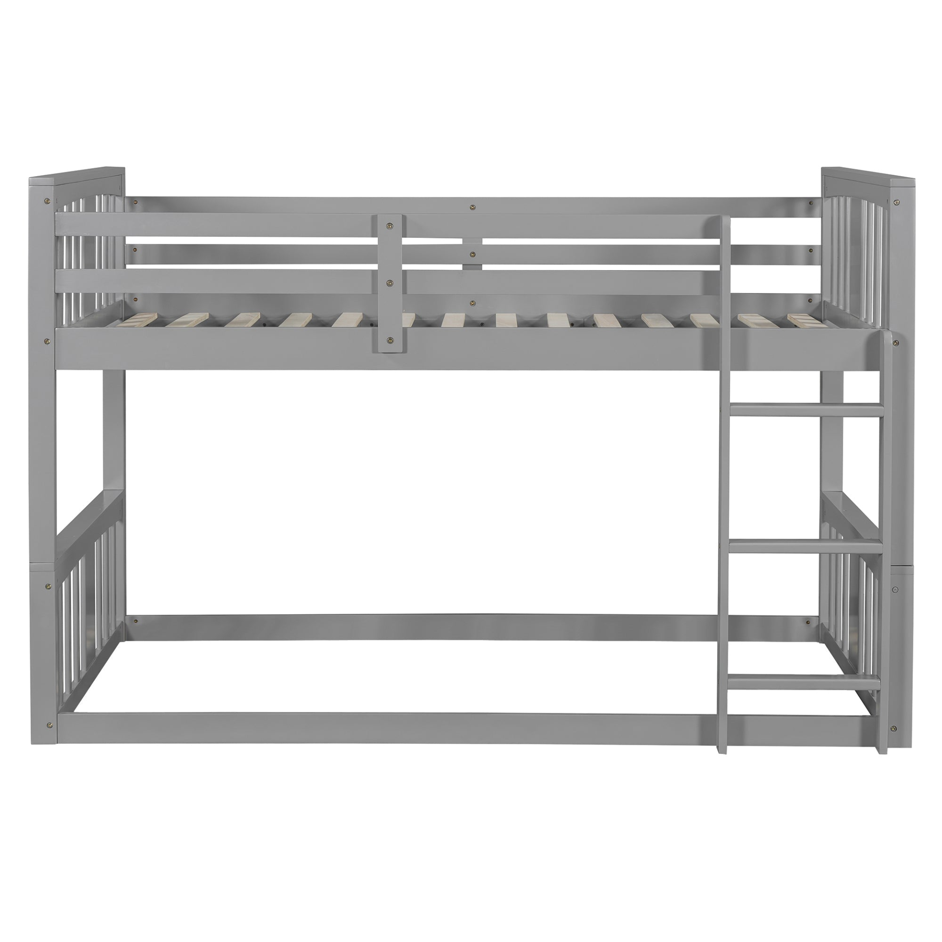 Twin over twin bunk bed by Start2Finish with plywood construction, ladder, and guardrails, ideal for shared or guest bedrooms.