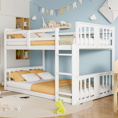 Twin over twin plywood bunk bed with ladder and guardrails, ideal for shared or guest bedrooms from Start2Finish furniture.