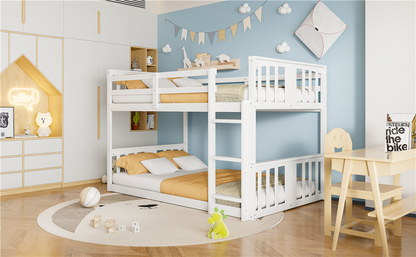 Twin over twin bunk bed in plywood with ladder and guardrails, ideal for shared or guest bedrooms by Start2Finish.