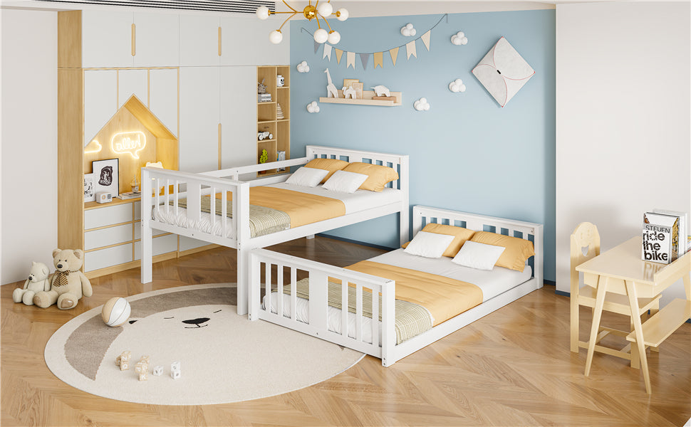 Twin over twin plywood bunk bed with ladder and guardrails by Start2Finish, ideal for shared bedrooms or guest rooms.
