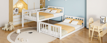 Twin over twin plywood bunk bed with ladder and guardrails, ideal for shared bedrooms or guest rooms, by Start2Finish.