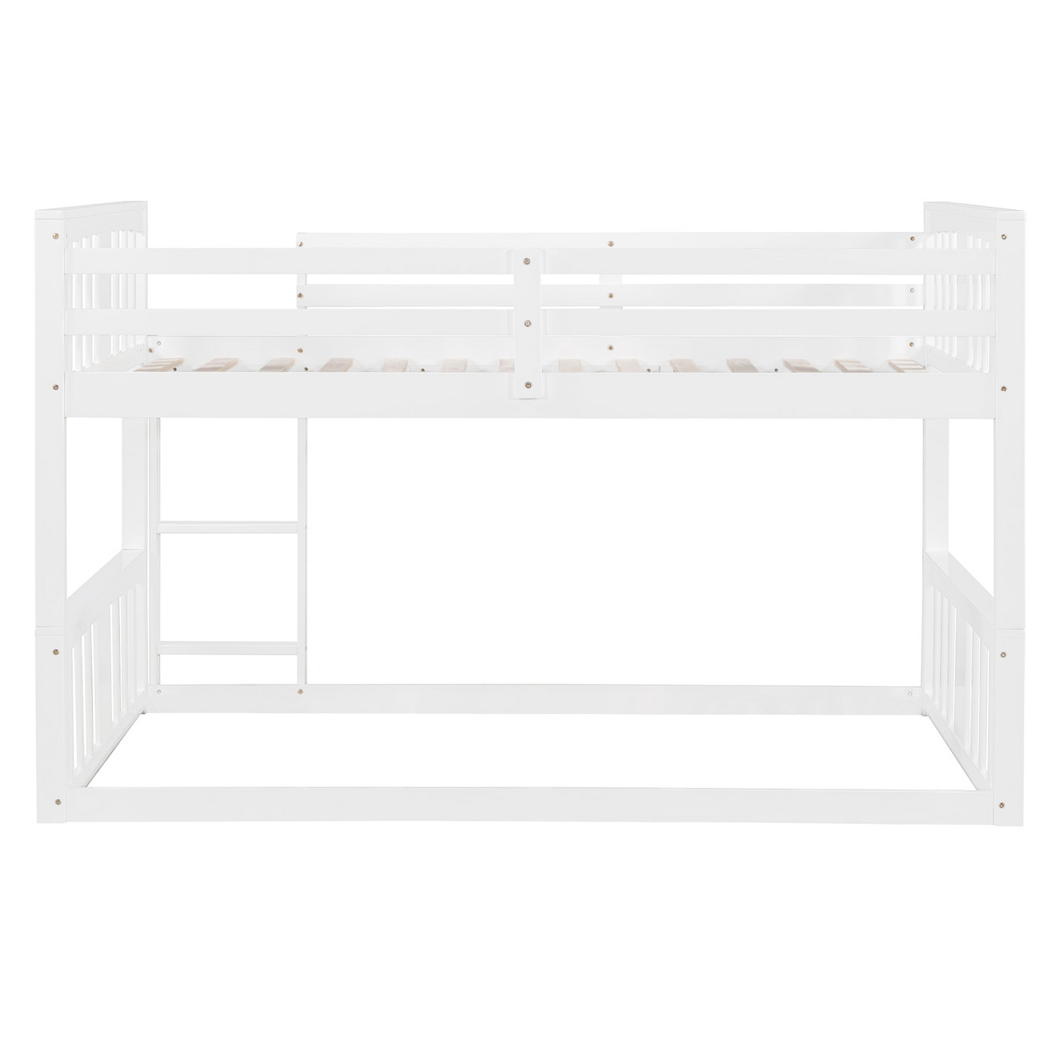 Twin over twin plywood bunk bed with ladder and guardrails, ideal for shared or guest bedrooms by Start2Finish furniture.