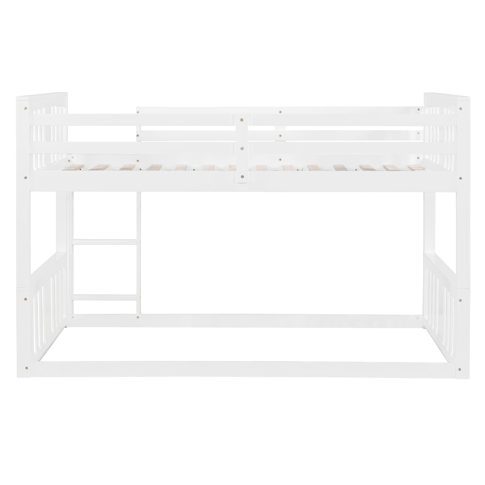 Twin over twin plywood bunk bed with ladder and guardrails, ideal for shared or guest bedrooms by Start2Finish furniture.