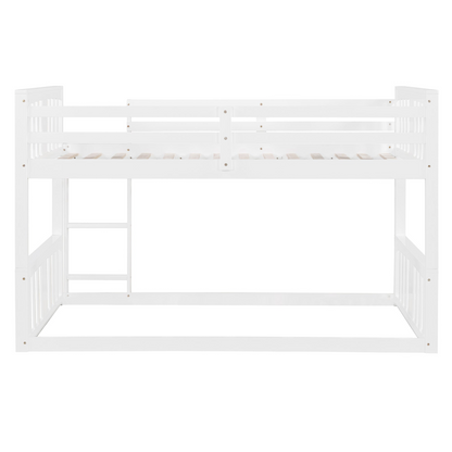 Twin over twin plywood bunk bed with ladder and guardrails, ideal for shared or guest bedrooms by Start2Finish furniture.