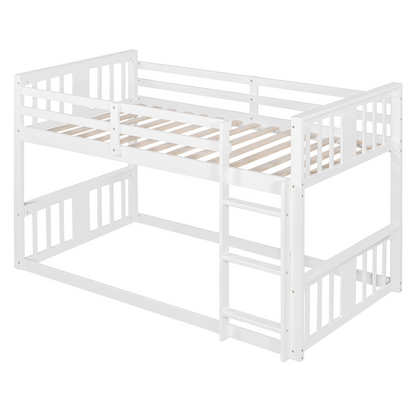 Twin over twin plywood bunk bed with ladder and guardrails from Start2Finish, ideal for shared bedrooms or guest rooms.