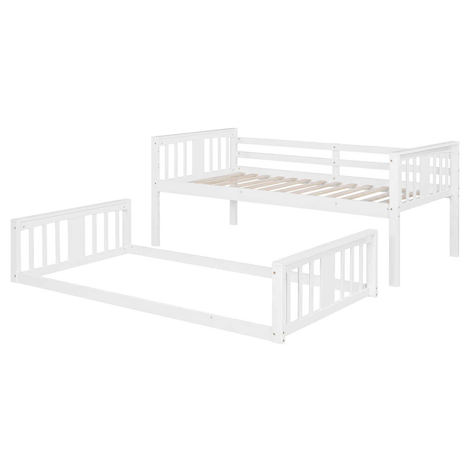 Start2Finish twin over twin bunk bed made of plywood with ladder and guardrails, ideal for shared bedrooms or guest rooms.