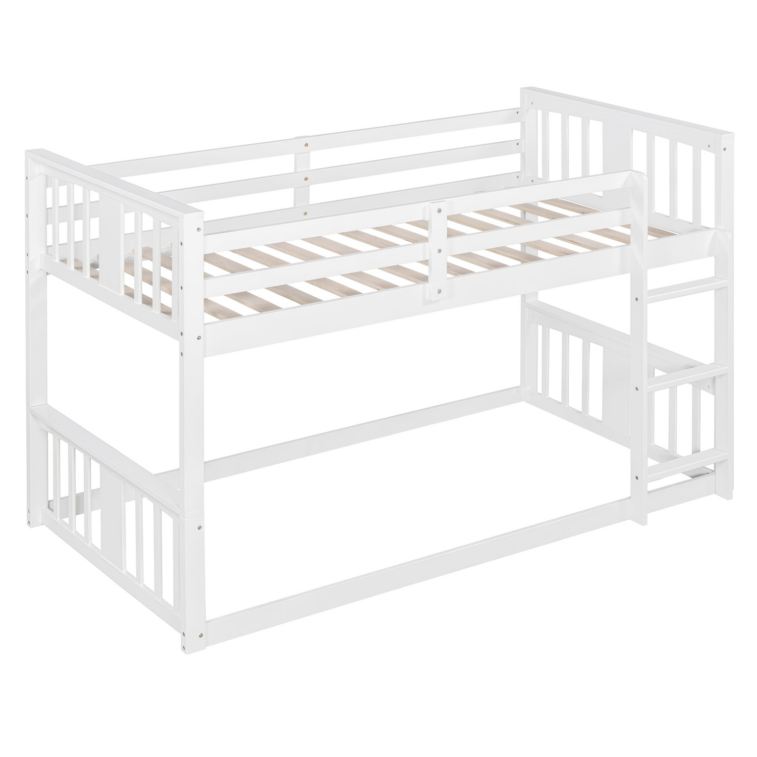 Twin over twin plywood bunk bed with ladder and guardrails, designed for shared bedrooms or guest rooms, by Start2Finish.