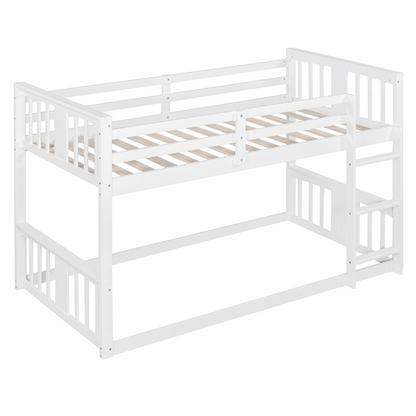 Twin over twin plywood bunk bed with ladder and guardrails, designed for shared bedrooms or guest rooms, by Start2Finish.