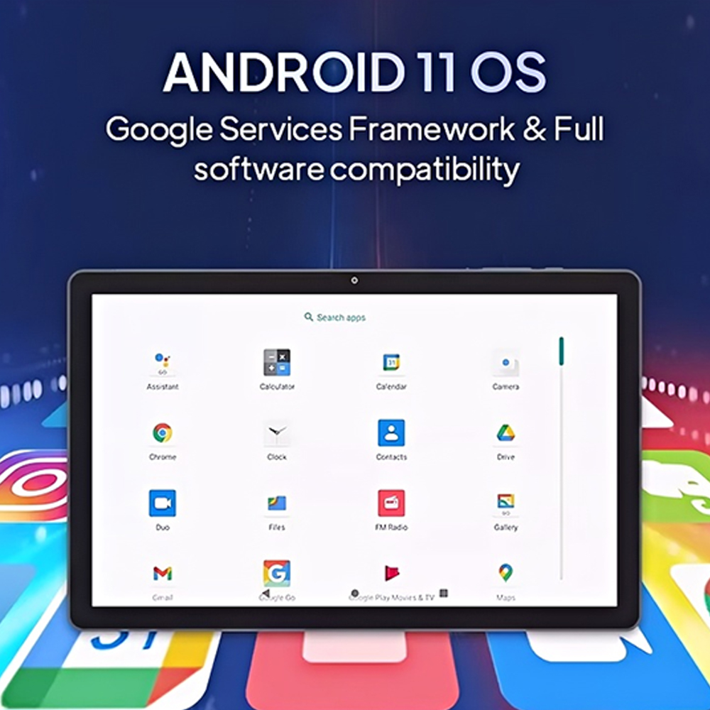 Start2Finish 10.1-inch Android tablet with 4GB RAM, 64GB storage, 8-core processor, Wi-Fi, and Bluetooth connectivity.