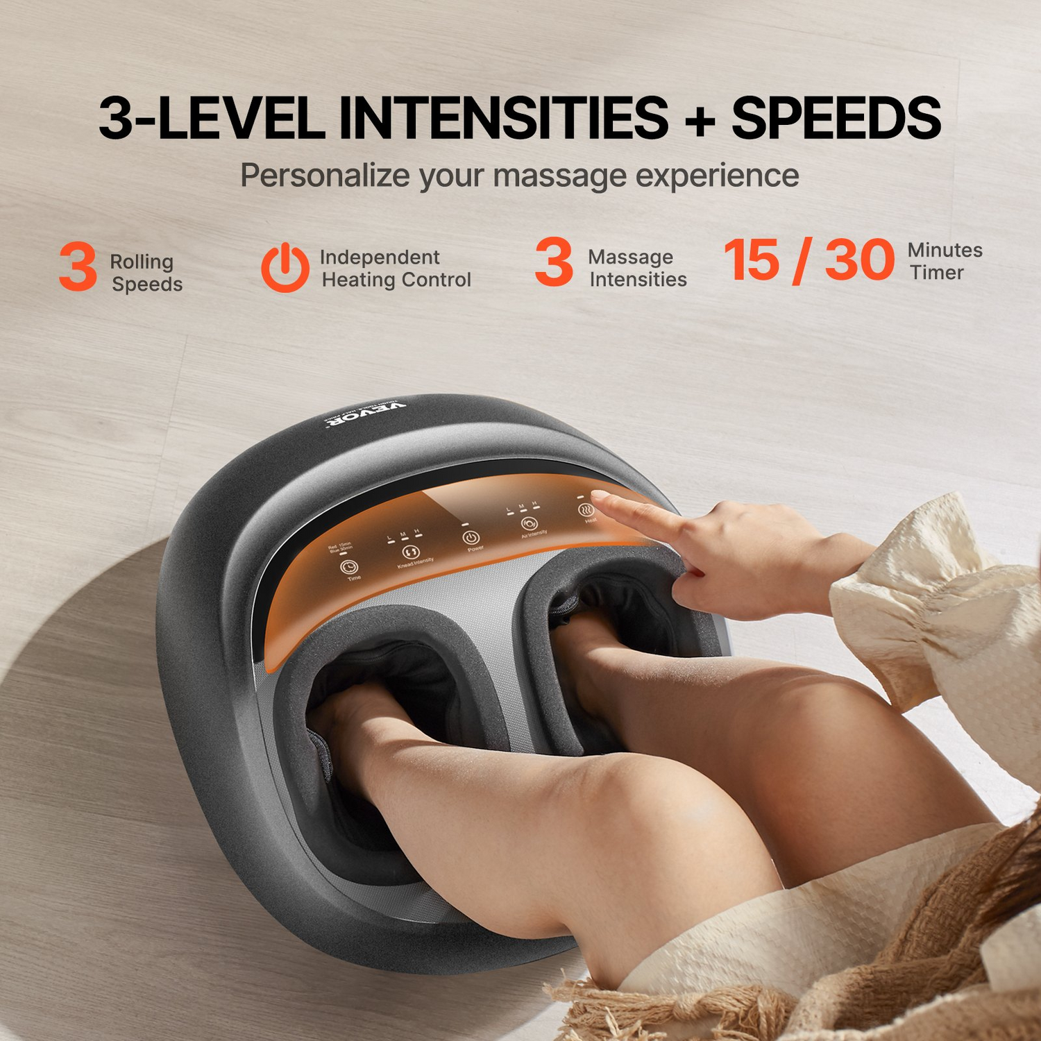 Start2Finish VEVOR foot massager machine with heat, deep-kneading, compression, and shiatsu for plantar fasciitis relief.