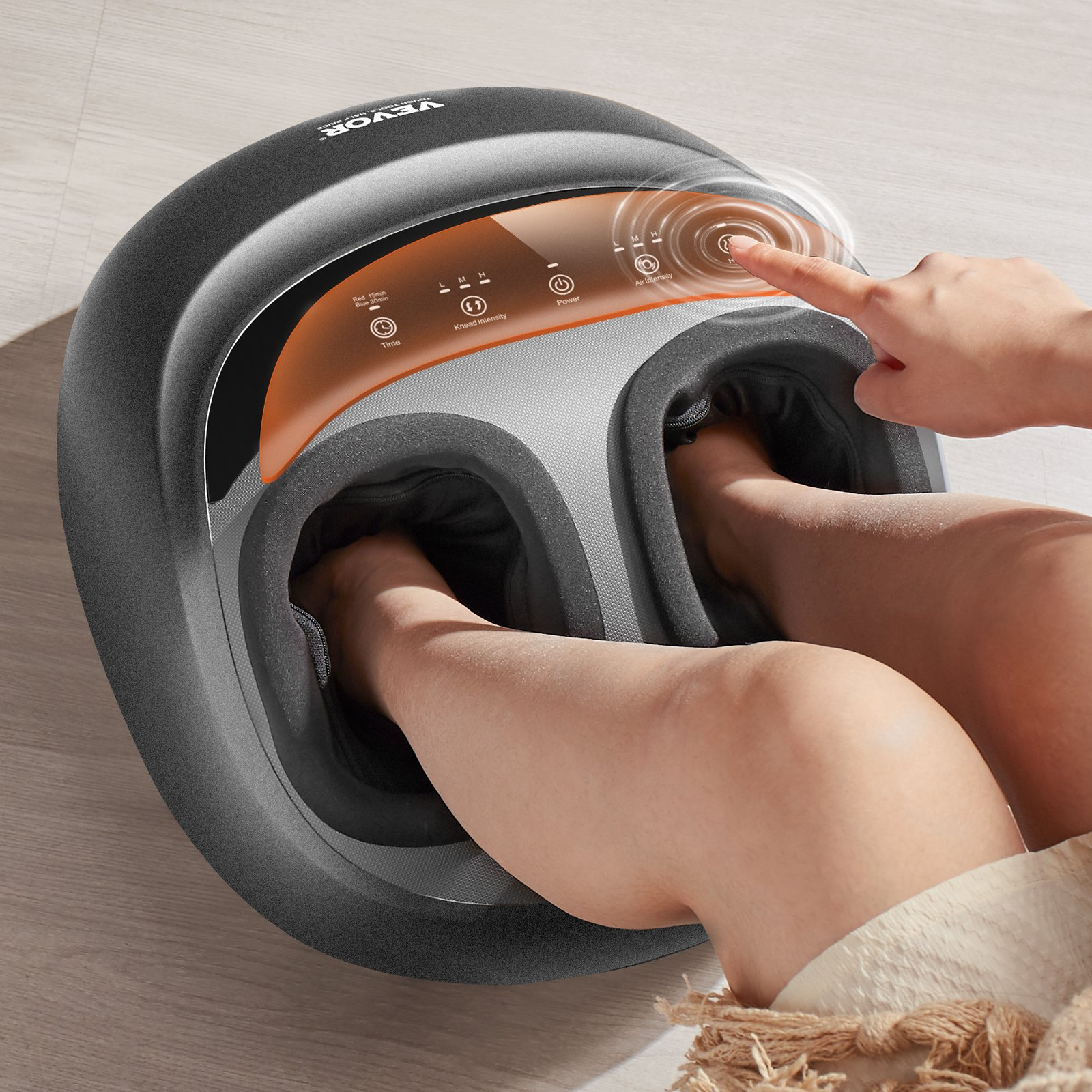 Start2Finish VEVOR foot massager machine with heat, deep kneading, and shiatsu for plantar fasciitis and neuropathy relief.