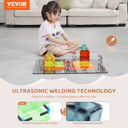Start2Finish VEVOR magnetic tiles with 56 pieces, magnetic road building set for kids, STEM educational city construction toys.