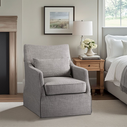 Start2Finish skirted swivel chair with cushioned seat and fabric covering, shown from a side angle in a modern office setting.
