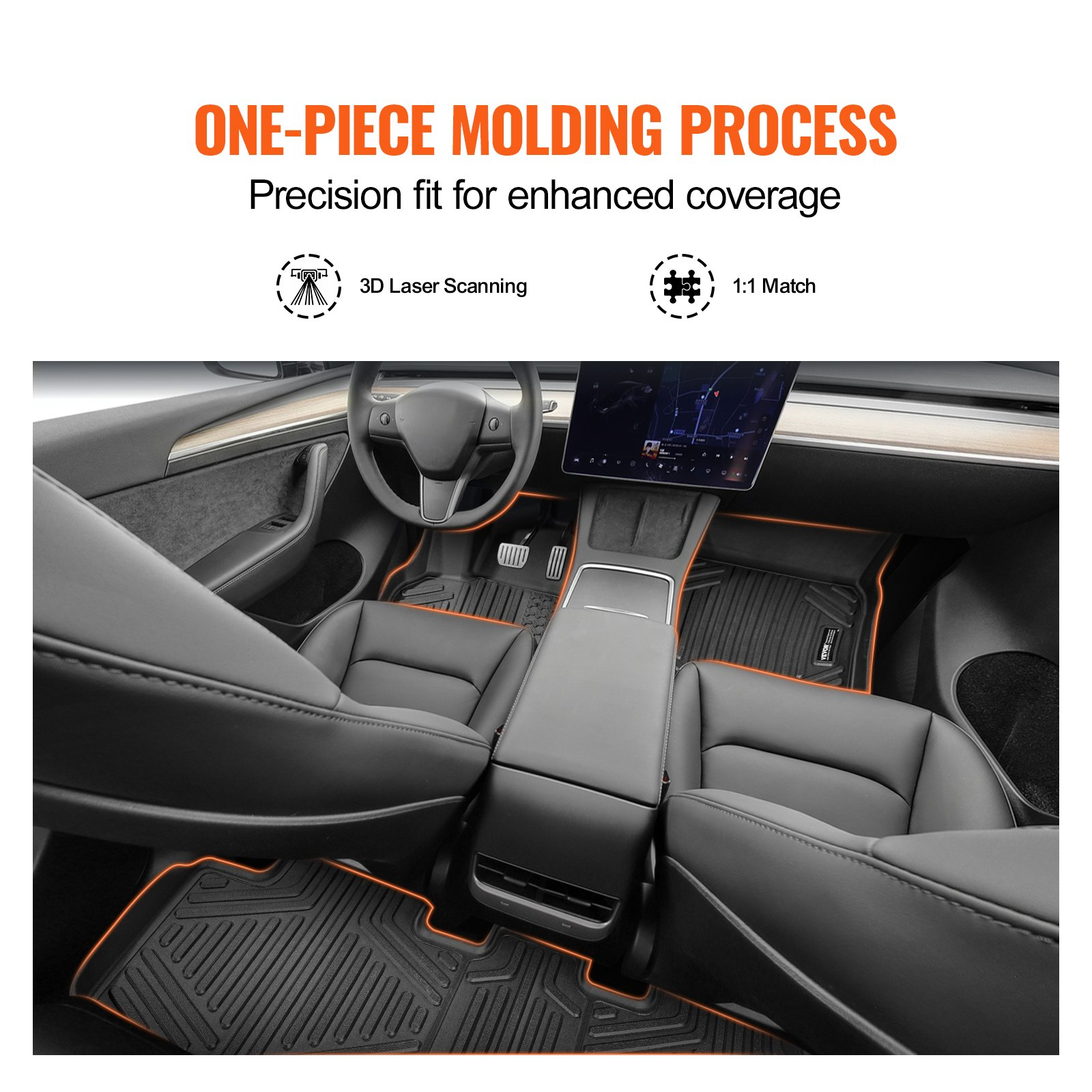 Start2Finish VEVOR Tesla Model Y all-weather black automotive floor mats, 3-piece set with secure fit and easy-to-clean TPE material.