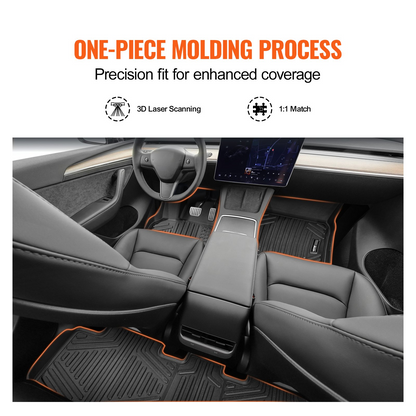 Start2Finish VEVOR Tesla Model Y all-weather black automotive floor mats, 3-piece set with secure fit and easy-to-clean TPE material.