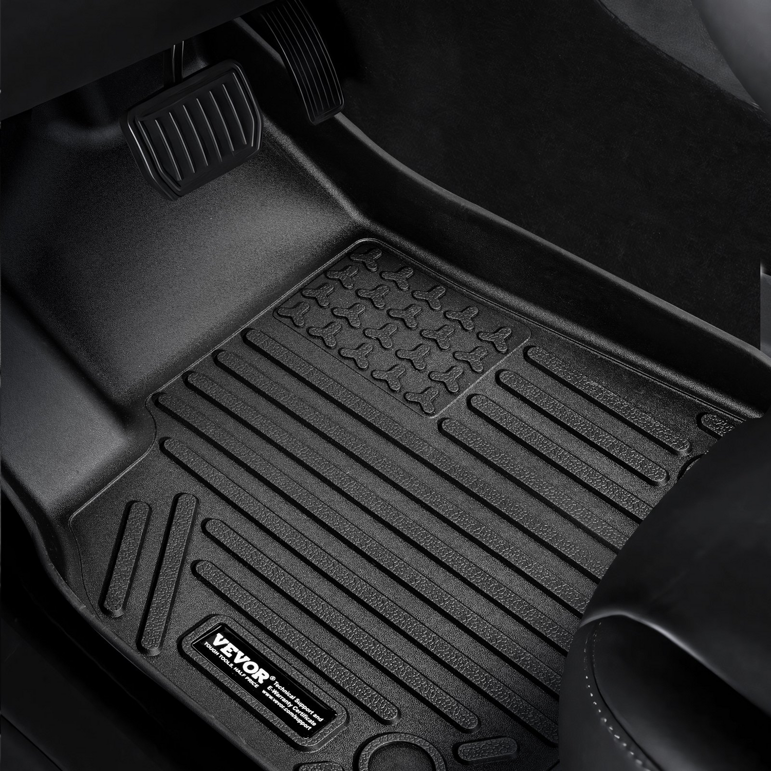 Start2Finish VEVOR Tesla Model Y all-weather black automotive floor mats with custom fit liners for front and second row.