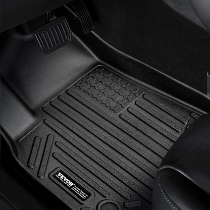Start2Finish VEVOR Tesla Model Y all-weather black automotive floor mats with custom fit liners for front and second row.