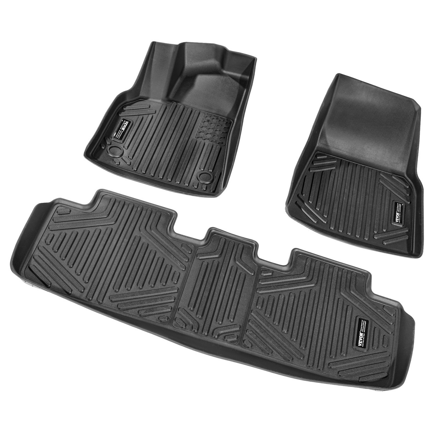 Start2Finish VEVOR Tesla Model Y all-weather black automotive floor mats, 3-piece set with custom fit TPE liners for SUV interior.